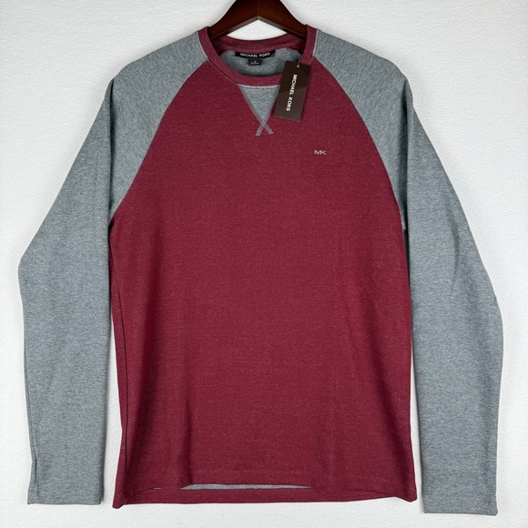 NEW Michael‎ Kors Sweater Mens Small Merlot Colorblock Crewneck Pullover - Picture 2 of 9